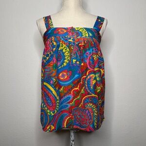 Tibi Blouse Floral Sleeveless Vibrant Faux Crystal Button Lined XS